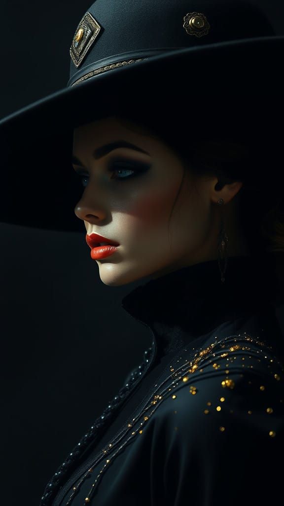 Surreal Digital Art of Enigmatic Woman in Dark Elegant Style