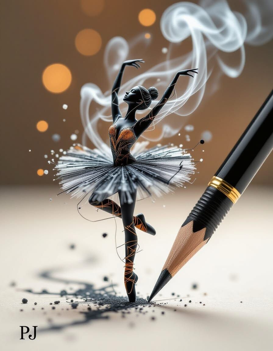 Ballerina Sculpture of Threads, Ash, and Smoke