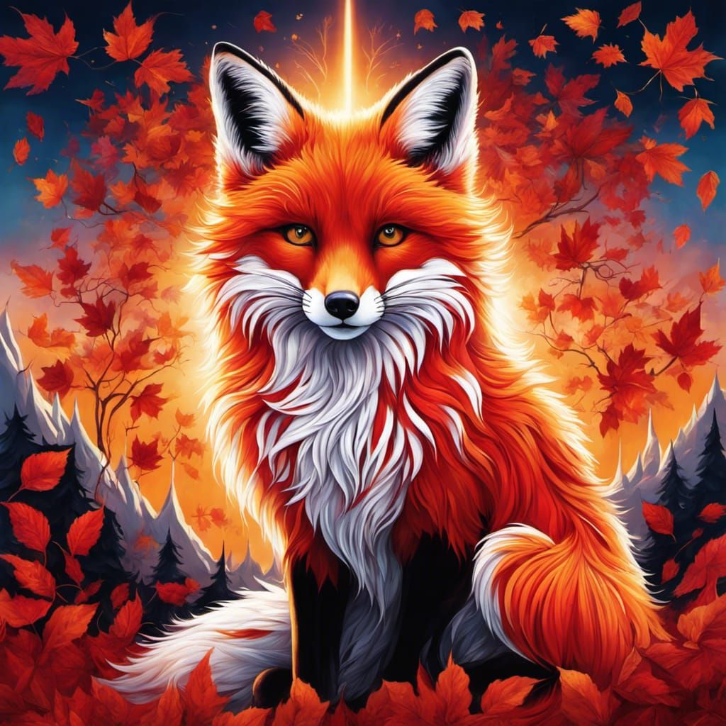 Gothic Tim Burton Style Fox with Autumnal Details