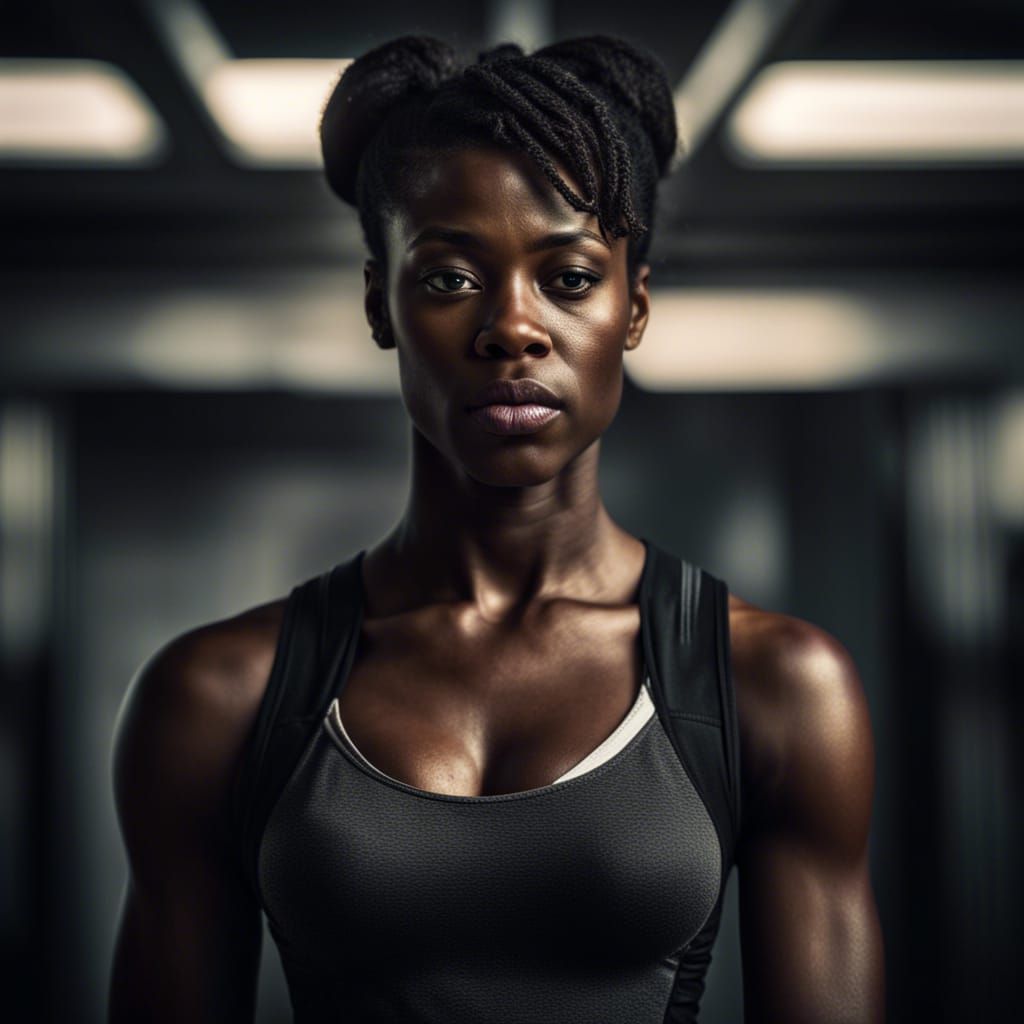 Hyperrealistic Portrait of a Muscular Black Woman