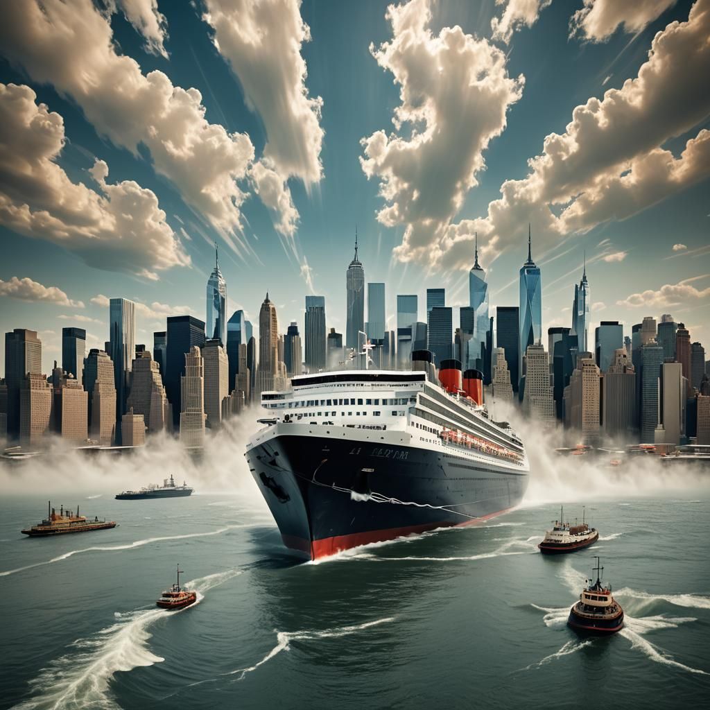 Ship Arrives in New York Harbor: Neo-Impressionist Style