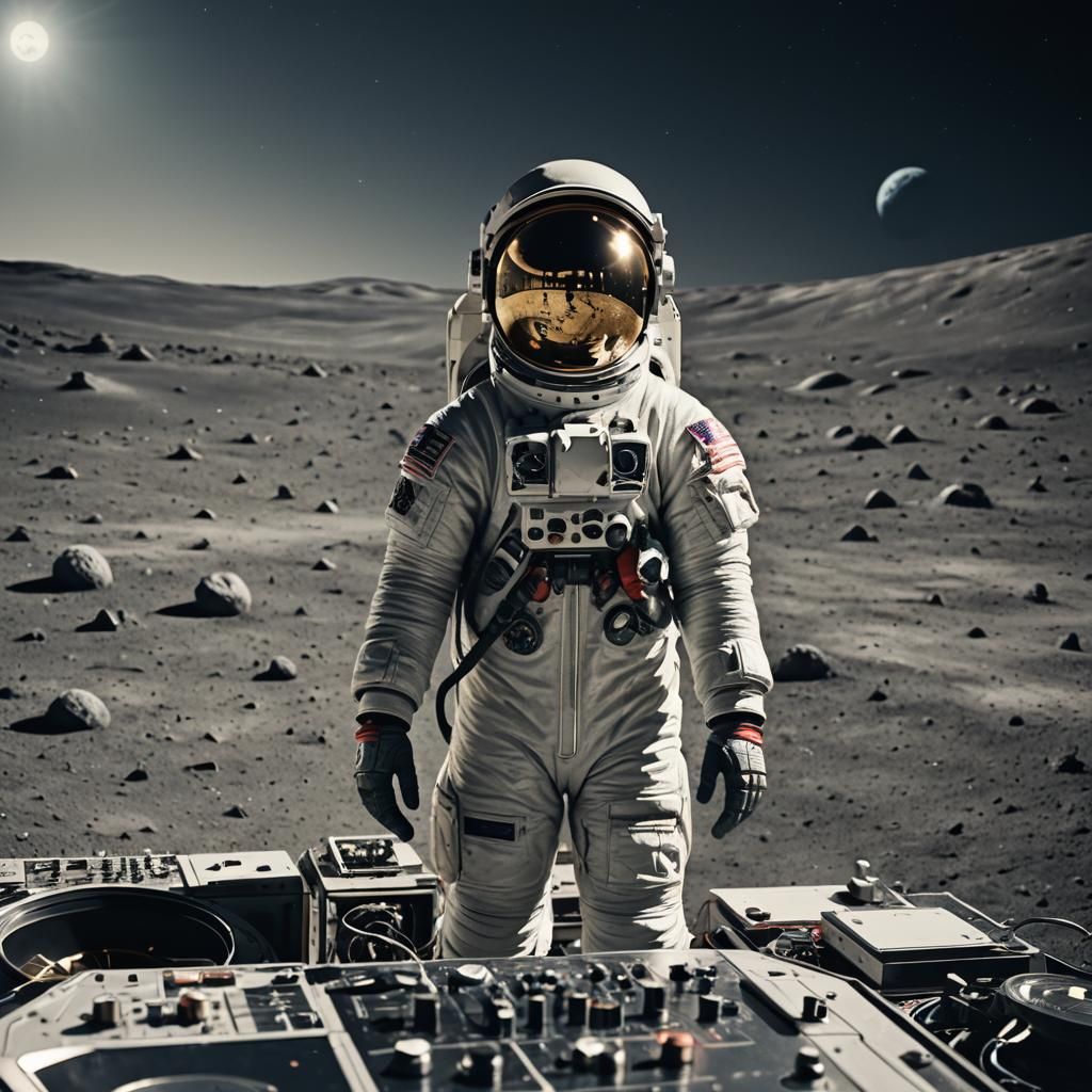 Astronaut DJ on the Moon: Cinematic Film Still