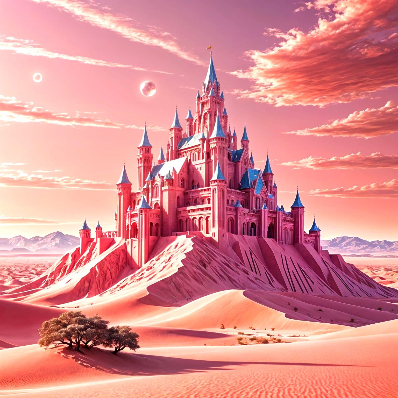 Pink Crystal Palace in Pink Desert: Art Deco Digital Art