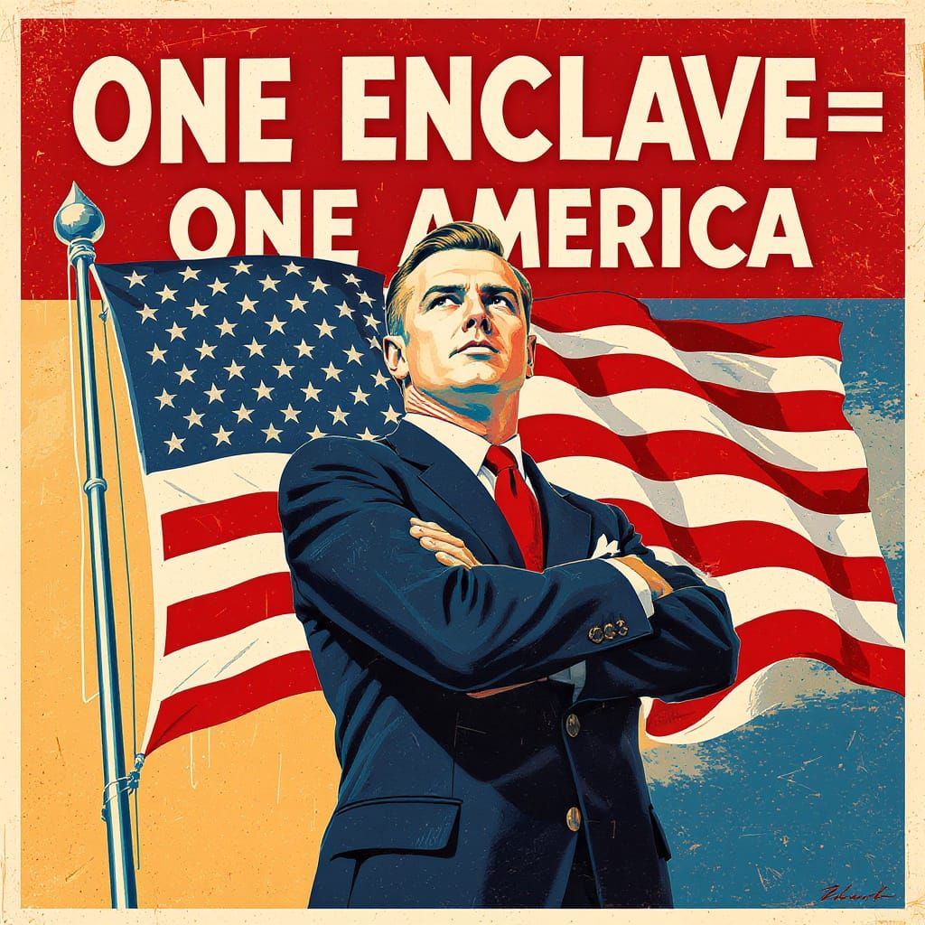 1950s Propaganda Man in Suit with Flag in Pop Art Style