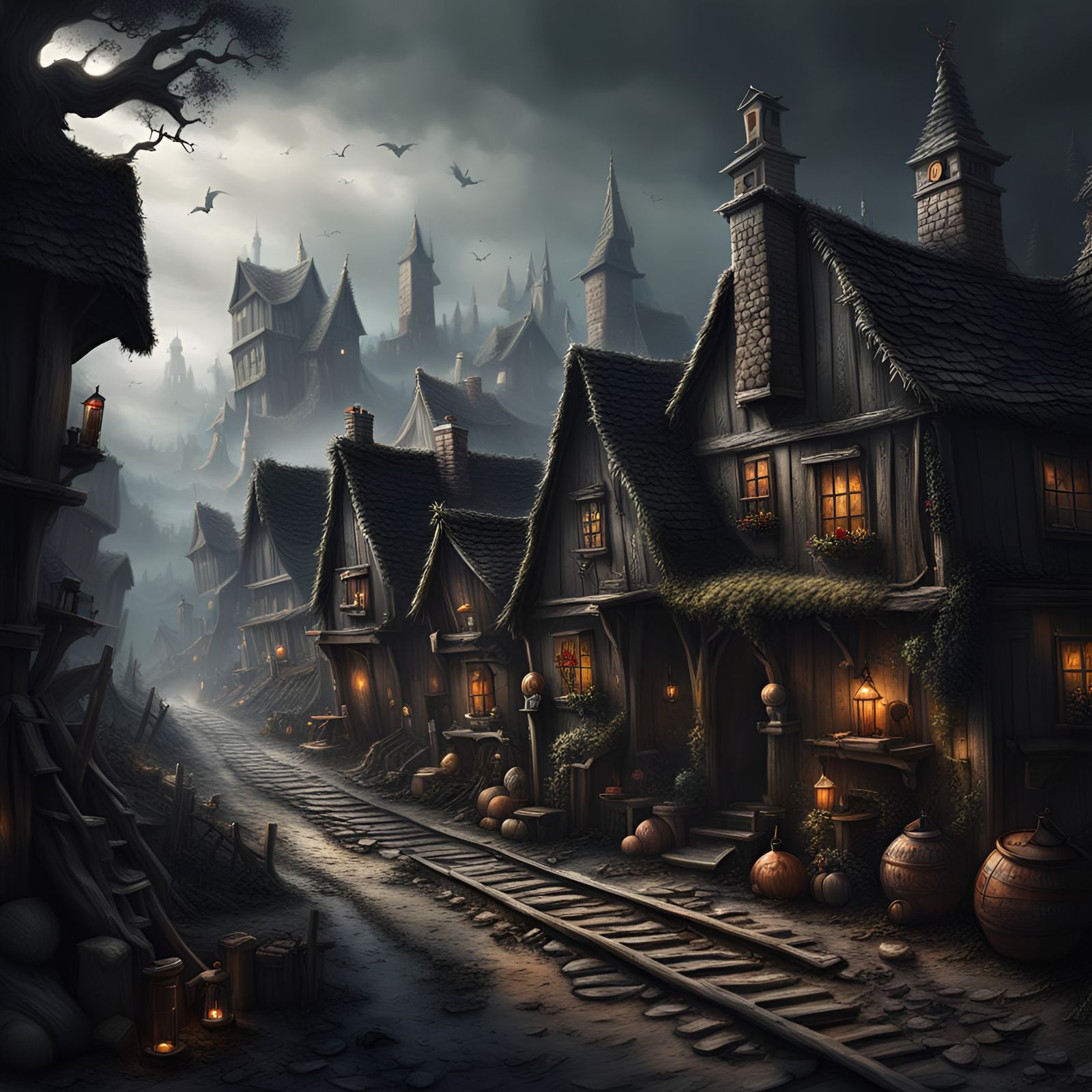 Dark Fantasy Toy Village: Hyperrealistic Digital Art