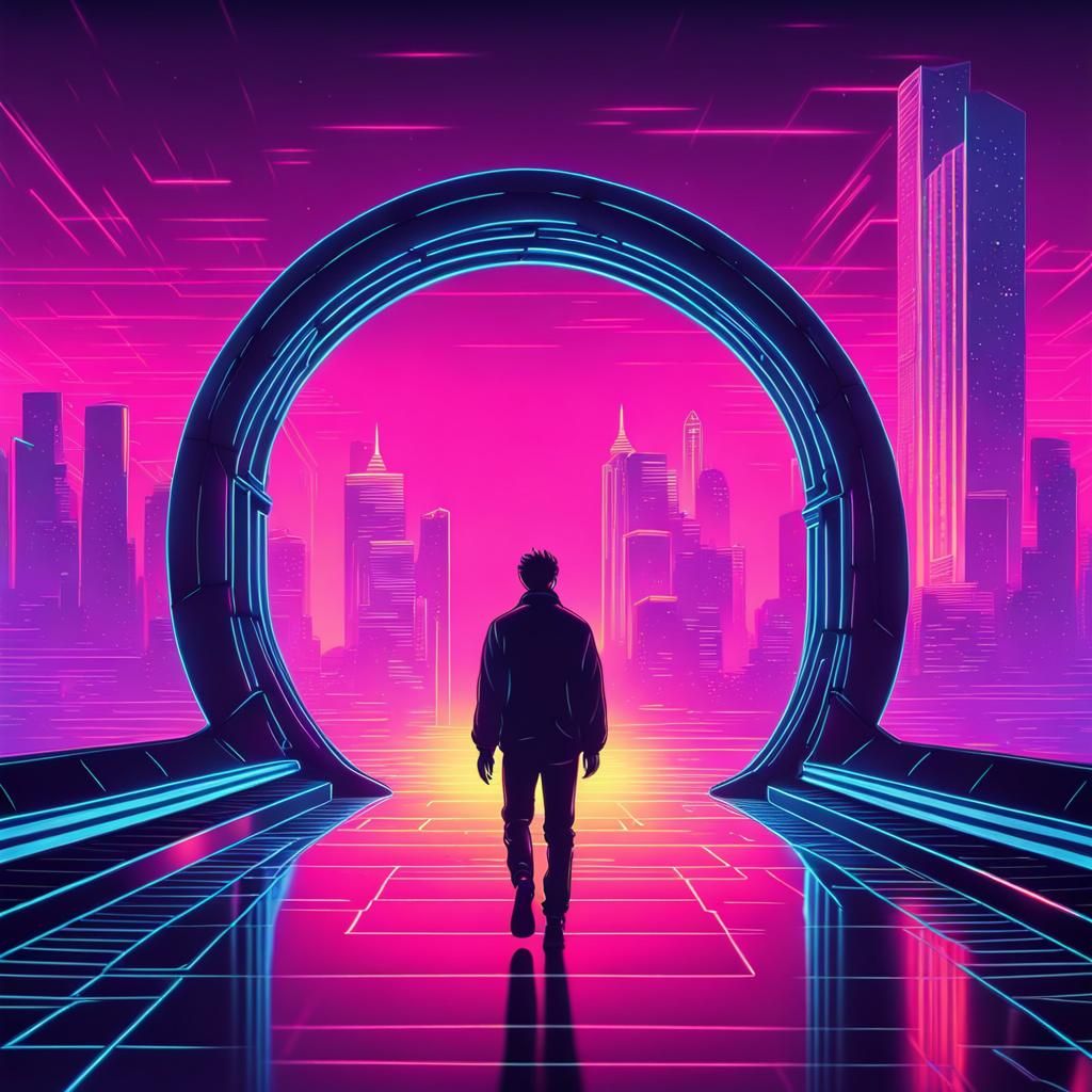 Synthwave Portal to Sky City Bridge