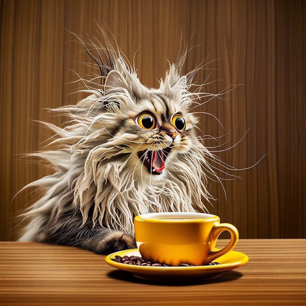 Hyperactive Cat on Coffee: A Vibrant Image