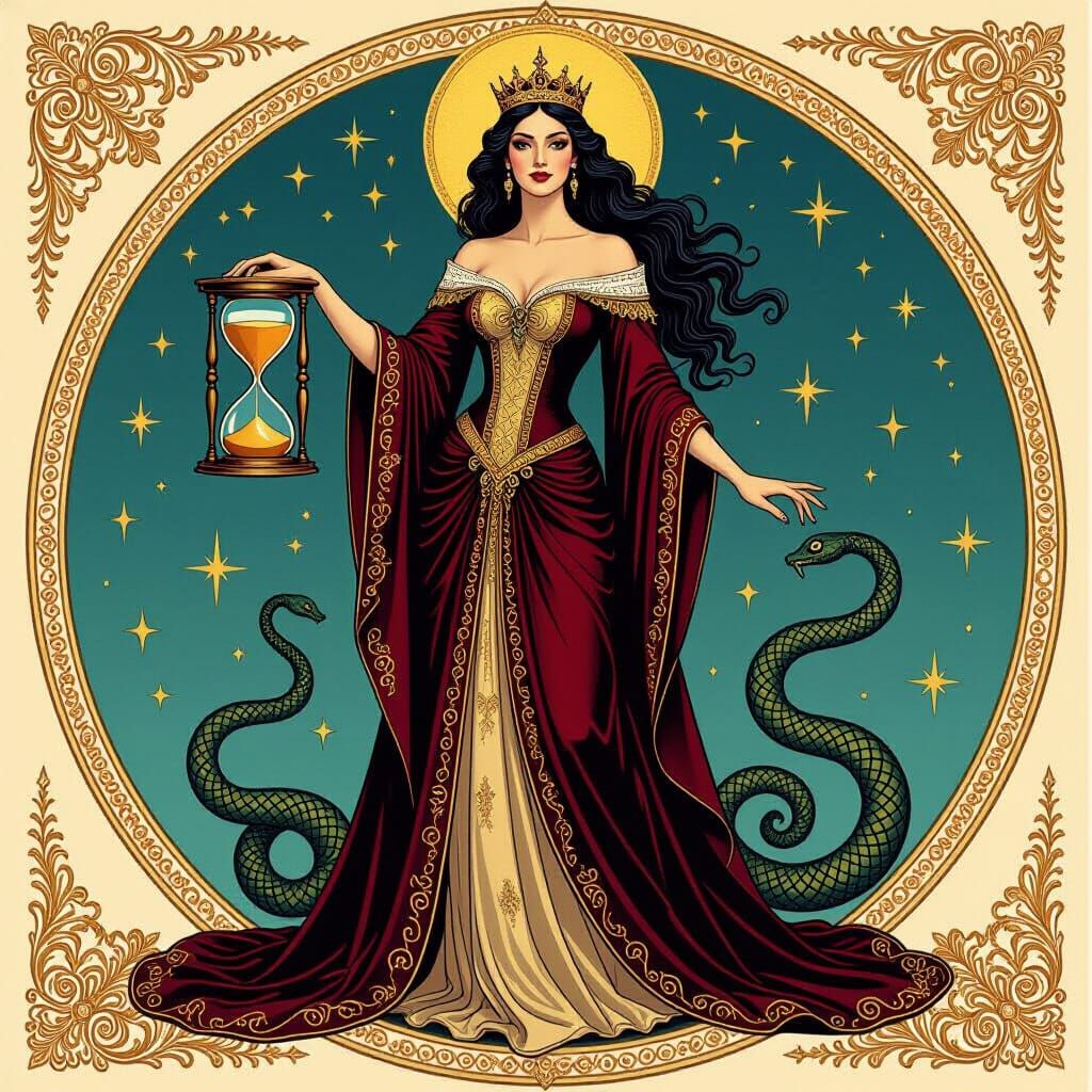 Divine Queen on Flat Earth in Gravure Style