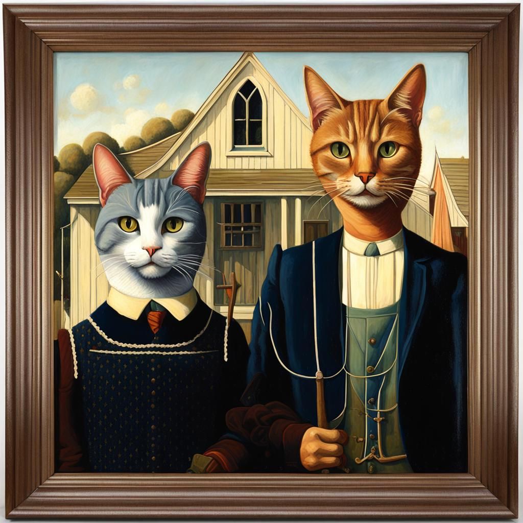 Anthropomorphic Cats Recreate American Gothic Painting
