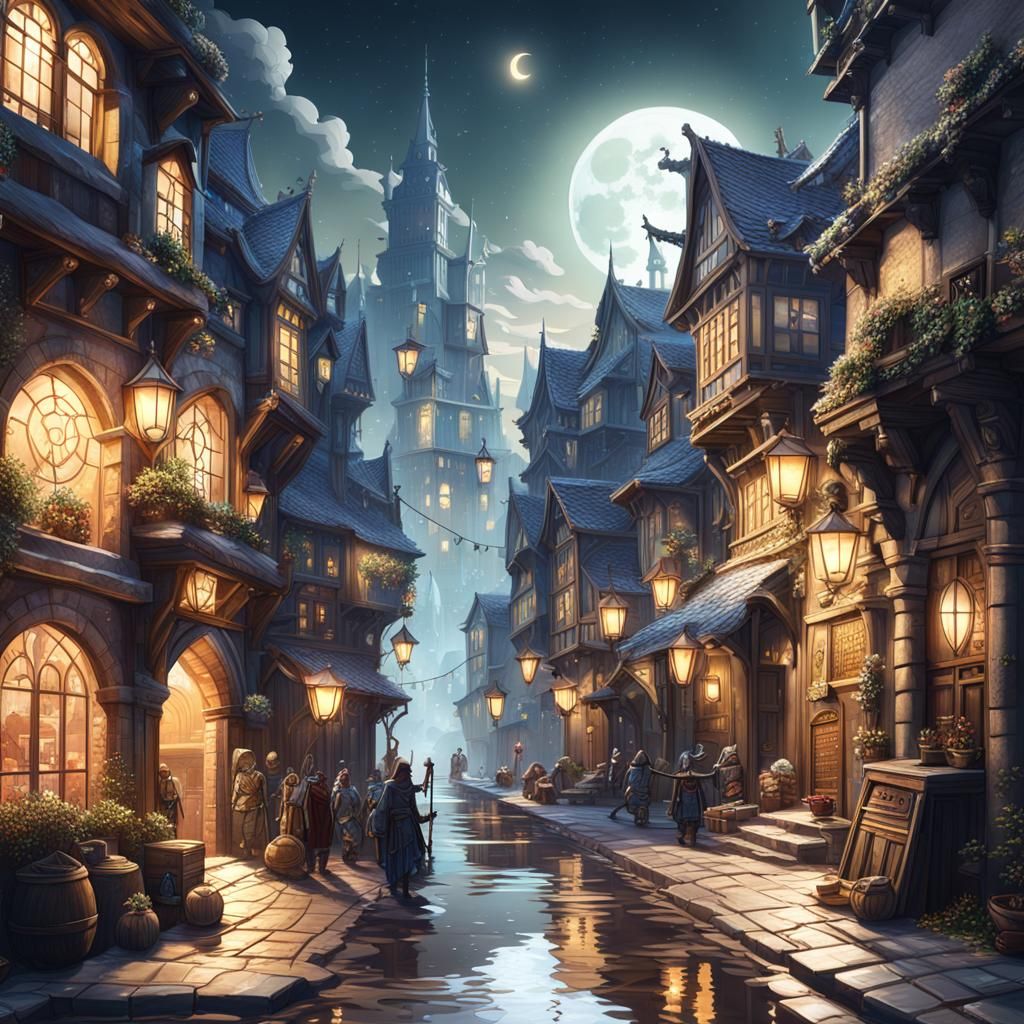 Waterdeep Streets Under Selûne's Light: D&D Setting