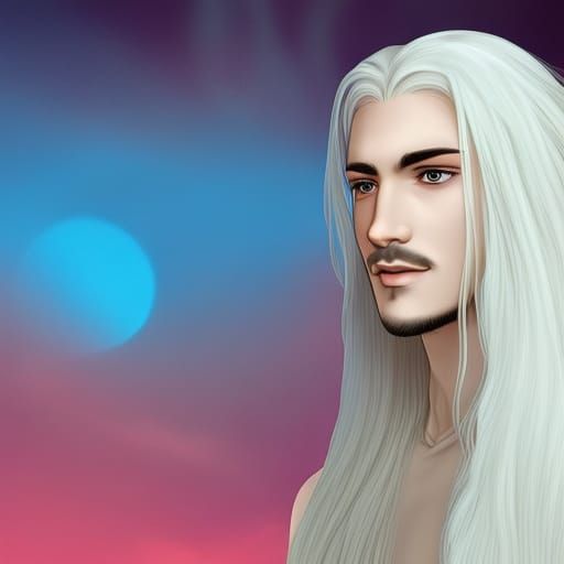 Handsome Light Elf with White Hair Digital Illustration
