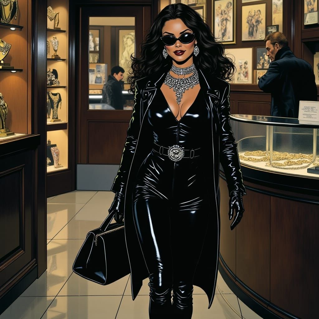 Carol Vorderman in Cyberpunk Heist Chic