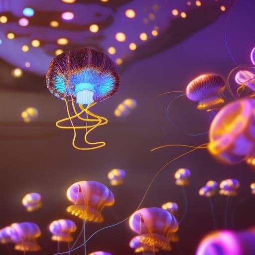 Glowing Jellyfish in Dramatic Digital Painting