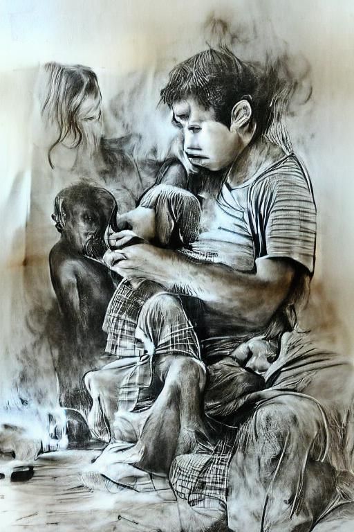 Expressive Charcoal Portrait in Hyperrealistic Style