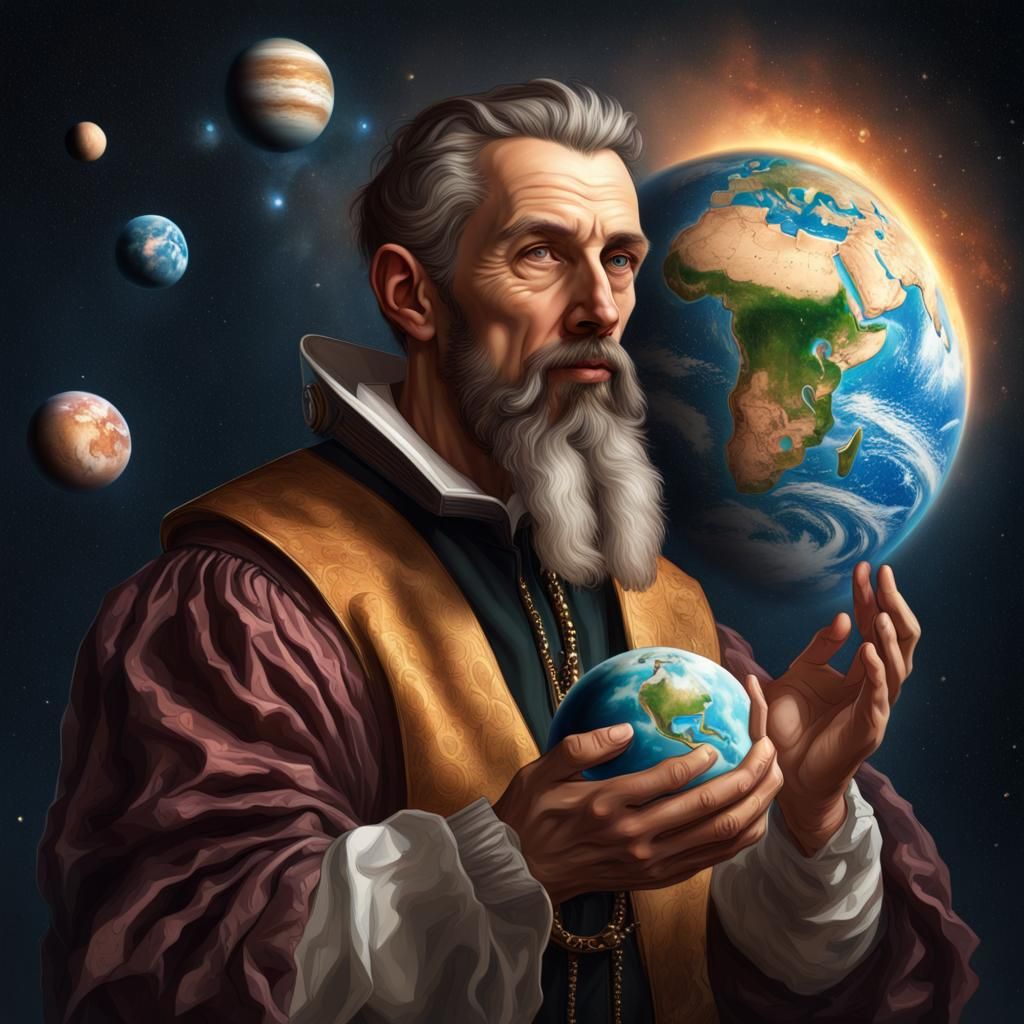 Astronomer Envisioning the Cosmos in Hyperrealistic Style