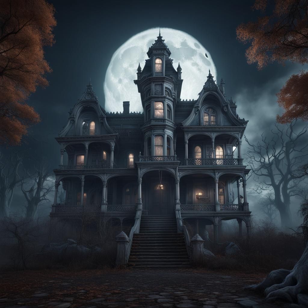 Ghostly Apparition Haunts House in Fantasy Art