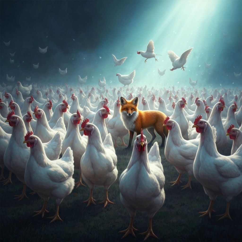 Fox Among White Hens Digital Painting