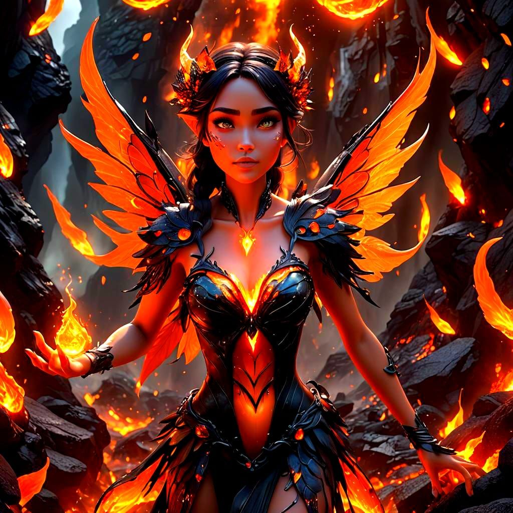 Fiery Lava Fairy with Crystal Armor in 3D Style