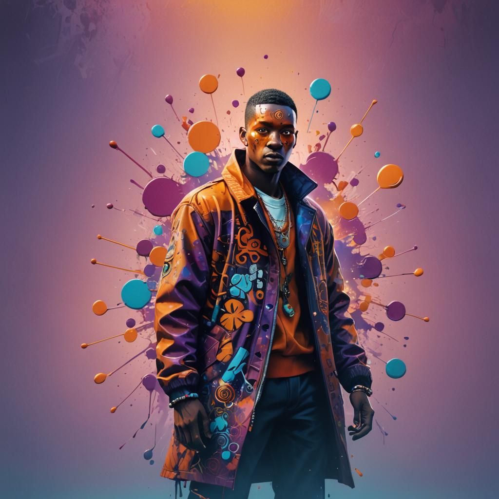 Hyperrealistic Orange Candyman Portrait with Graffiti