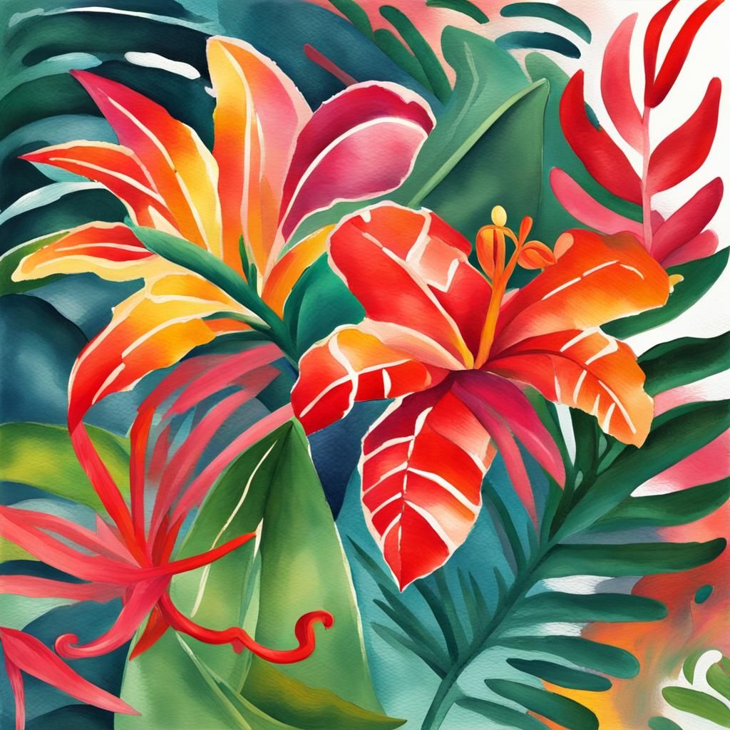 Tropical Christmas Card in Gouache and Watercolor