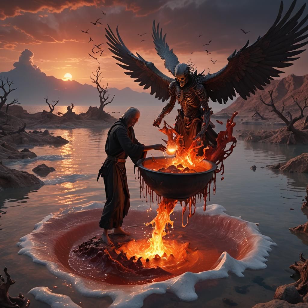 Apocalyptic Angel Transforms the Sea: A Dark Fantasy