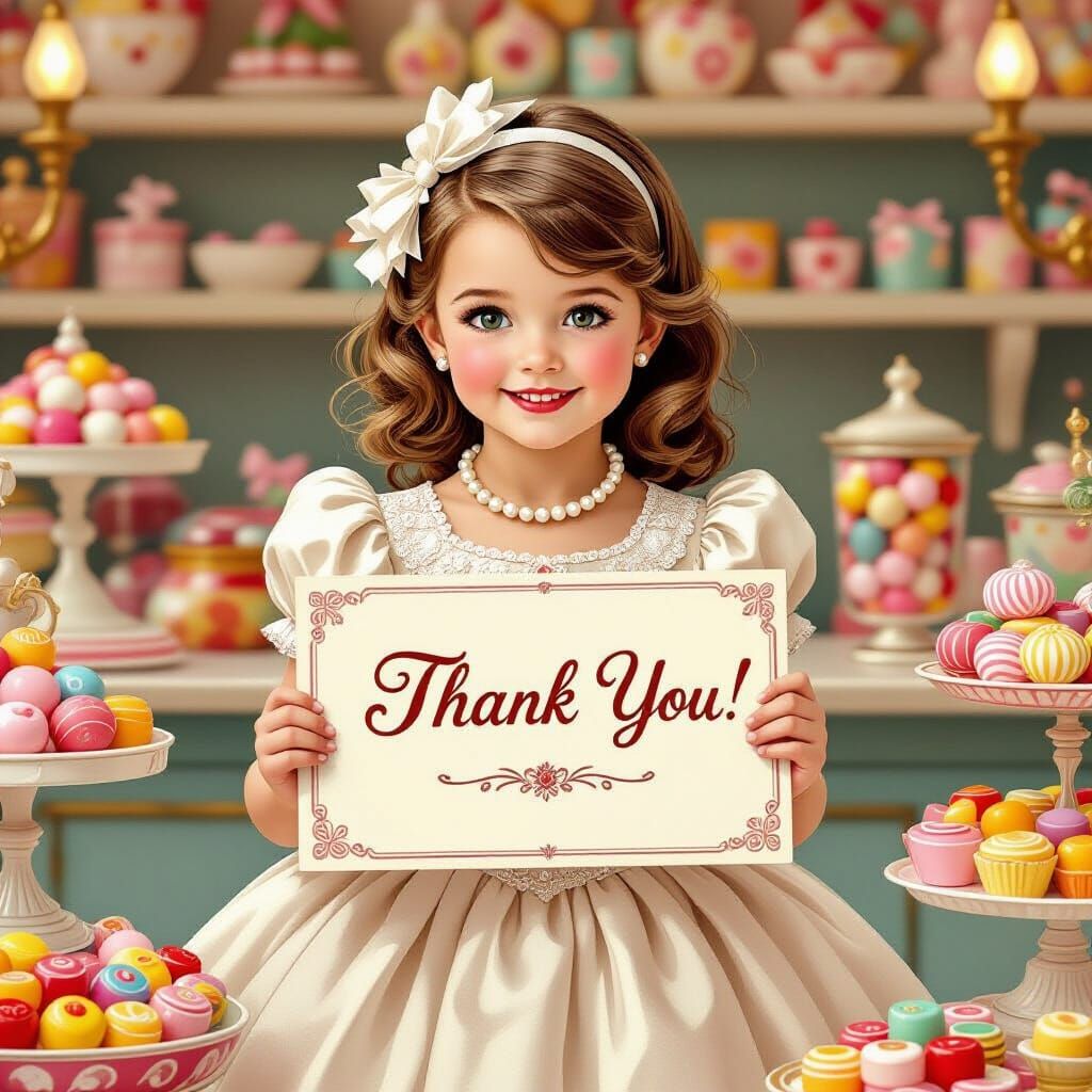 Elegant Girl in Candy Store: Nostalgic Pin-Up Style