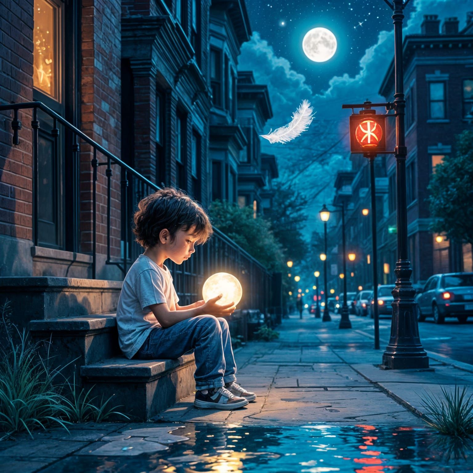 Child with Glowing Ball in Surreal Watercolor
