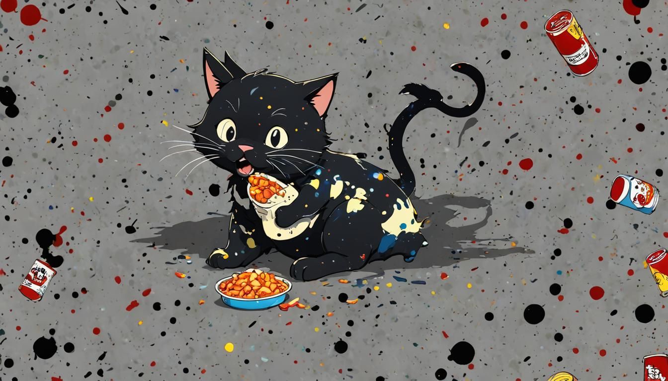 Silhouette Disney Cat Eating Fish: Cel-Shaded Anime Art