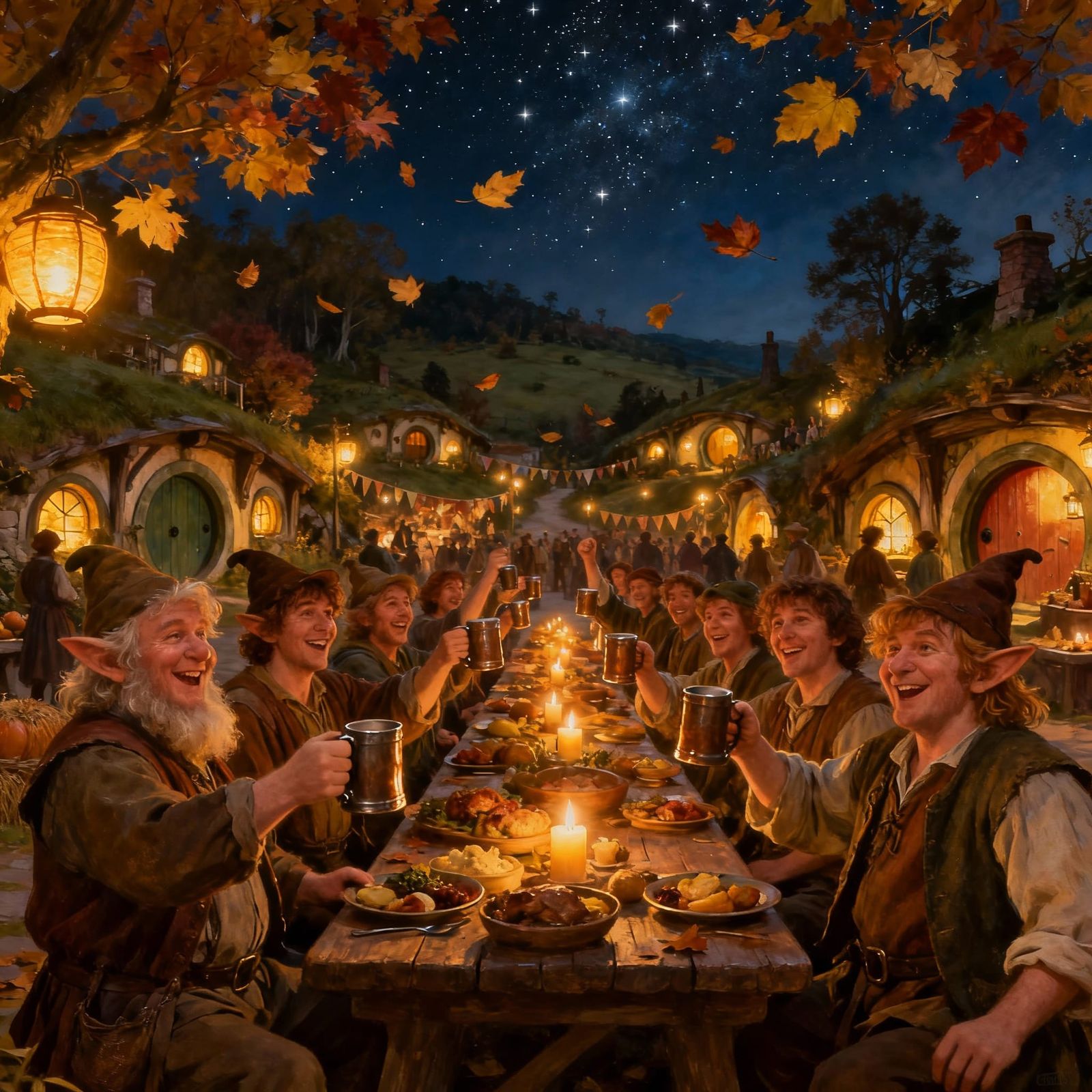 Hobbits Celebrate Autumn Harvest Festival Under Lantern Ligh...