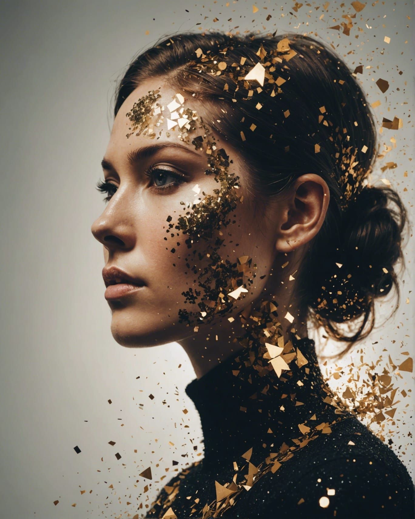 Glittering Silhouette Portrait in Splash Art Style