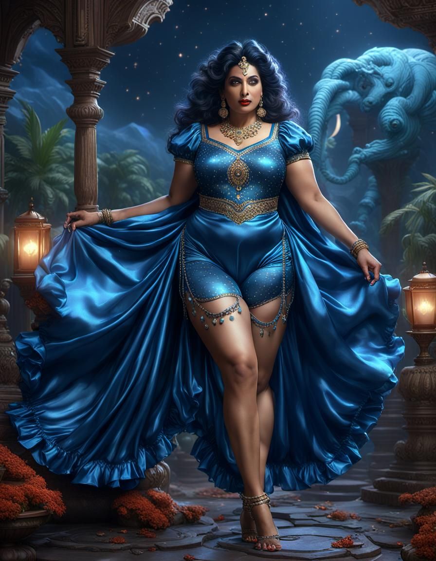 Curvy Indian Goddess in Blue Bloomers: Fantasy Art