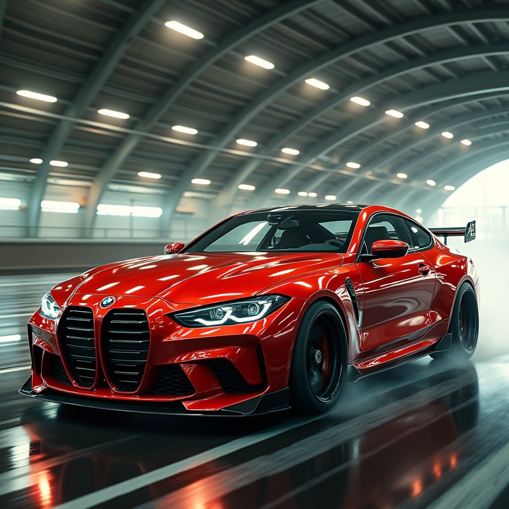 Luxury Sports Car Racing Against Mythical Creature in Futuri...