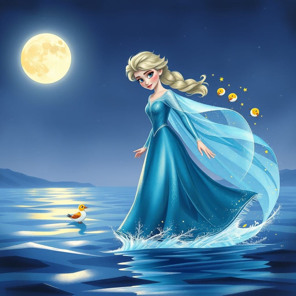 Elsa's Serene Ice Queen Moment on Water, Surrounded by Whims...
