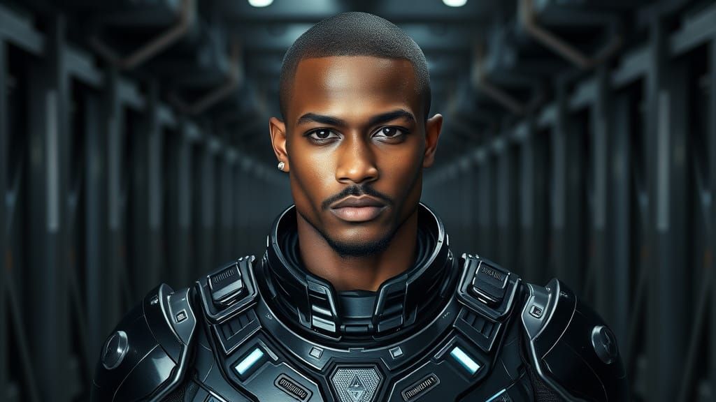 Afro-American Athlete in Futuristic Armored Suit