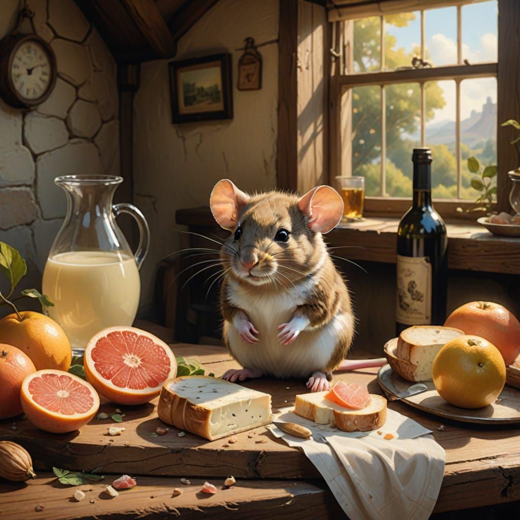 Whimsical Mouse in Cozy Still Life Setting