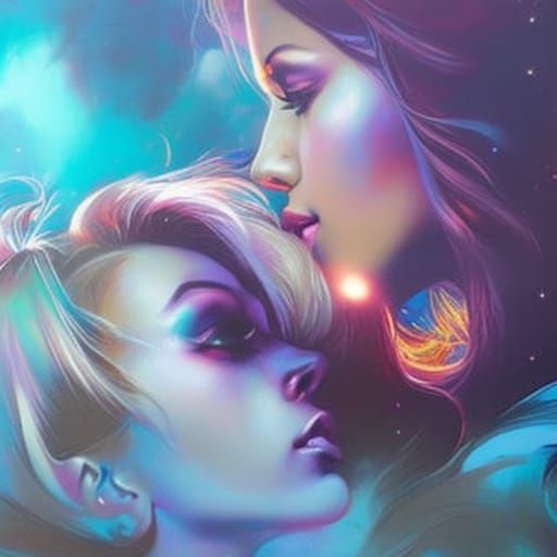 Beauty and the Beast: Sensual Kiss in Impasto Style