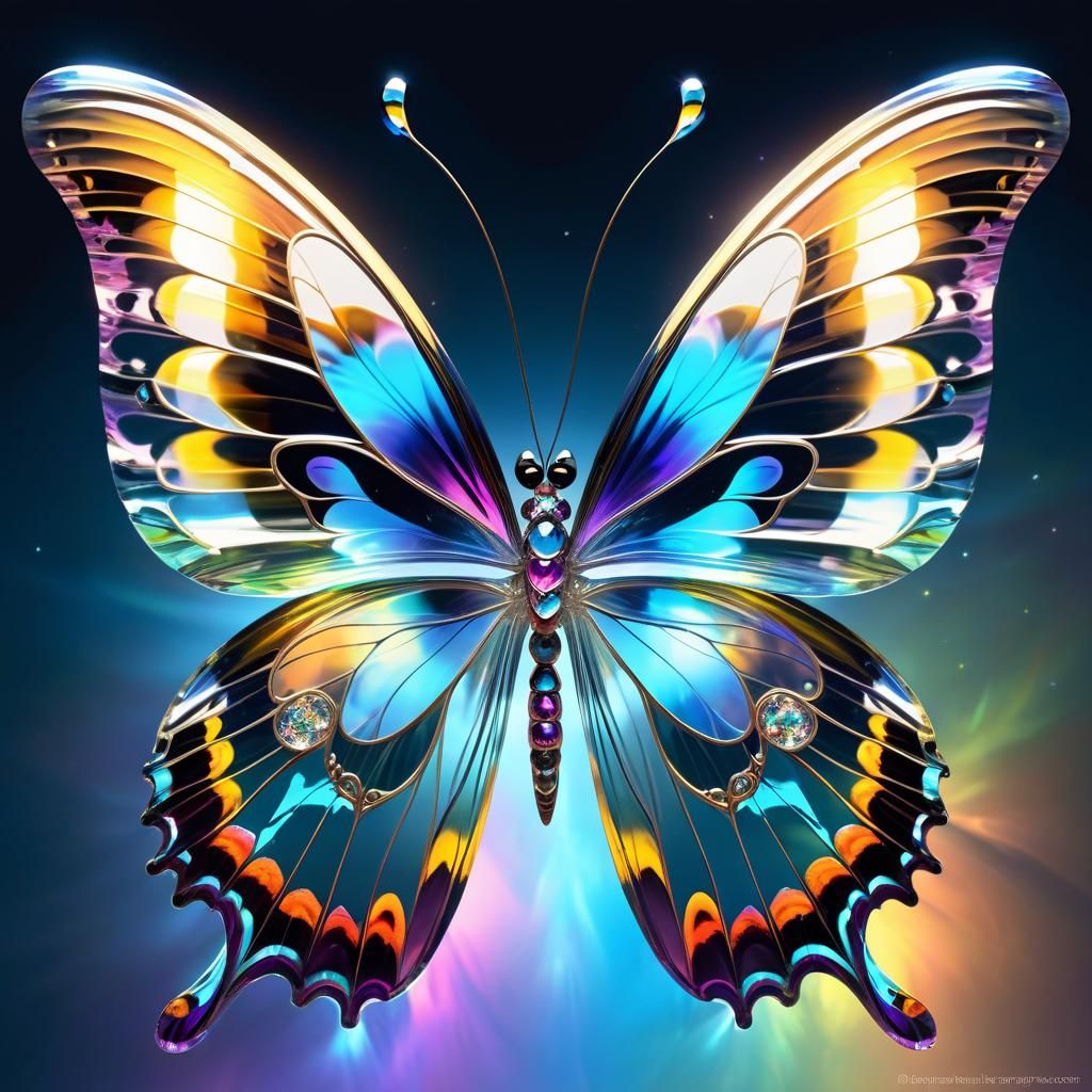 Glass Butterfly Reflecting Smoky Rainbow Dreamscape