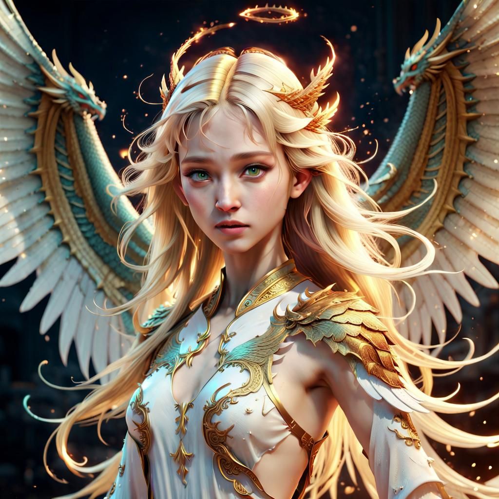 Oriental Angel with Dragon Wings: Digital Art