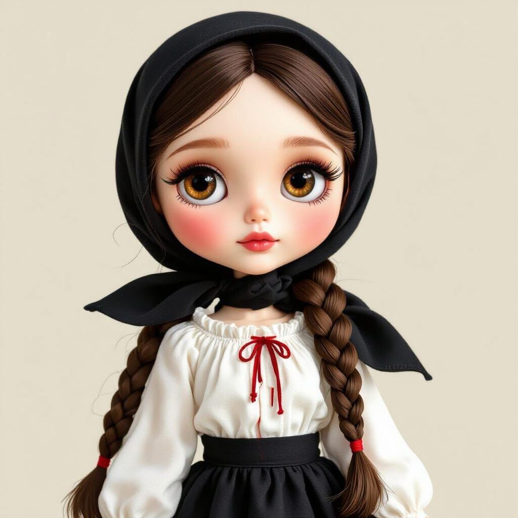 Mini Blythe Doll in Whimsical Storybook Illustration Style