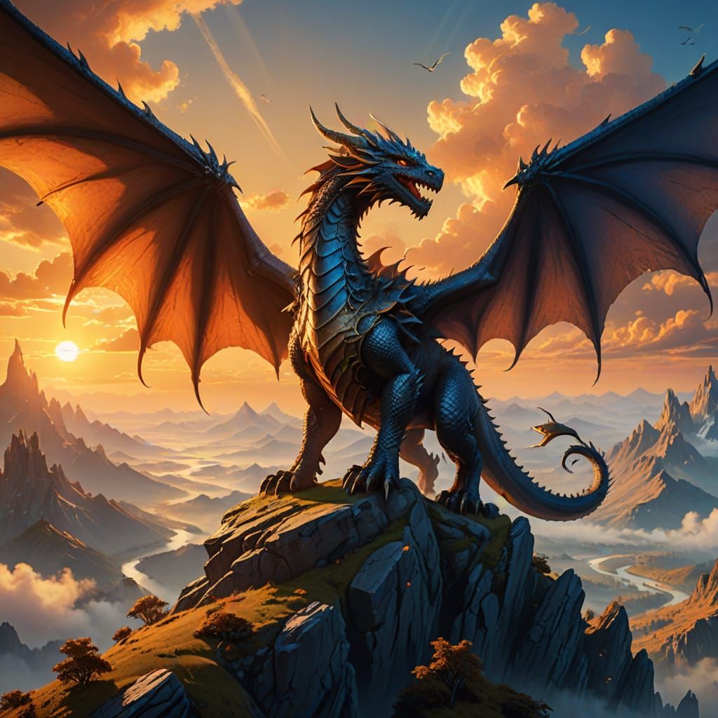 Epic Fantasy Warrior in Dragon-Filled Skies