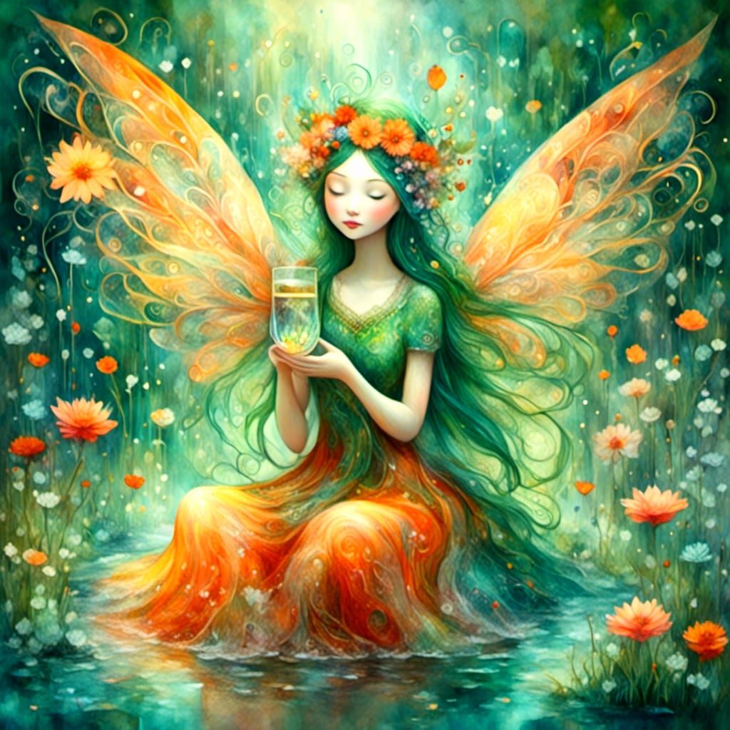 Enchanting Fairy with Colorful Wings in Stream