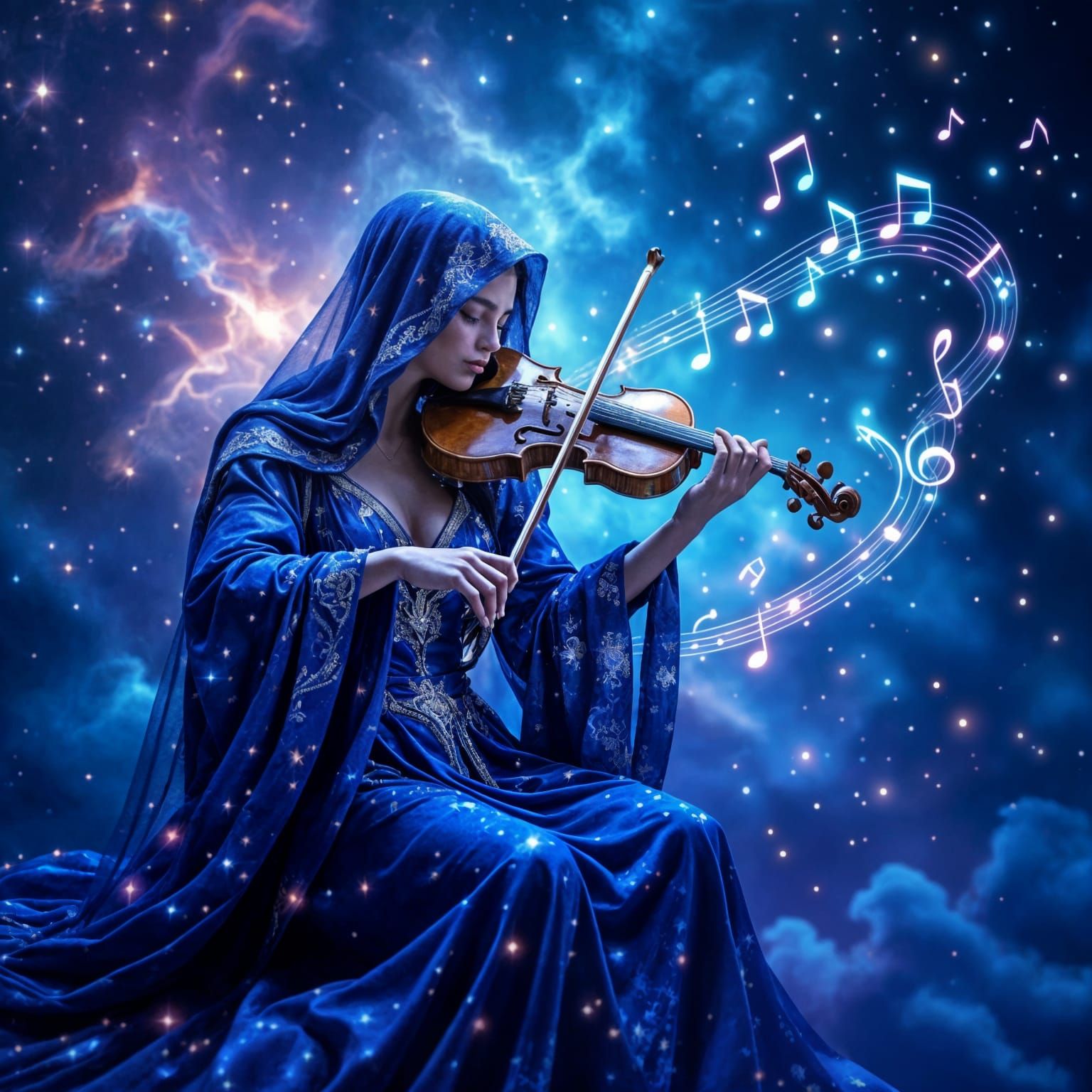 Cosmic Violinist in Nebula