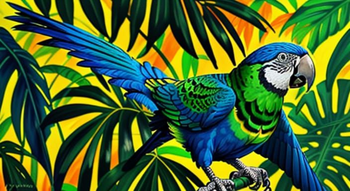 Fauvist Parrot in Vibrant Jungle Oil Painting