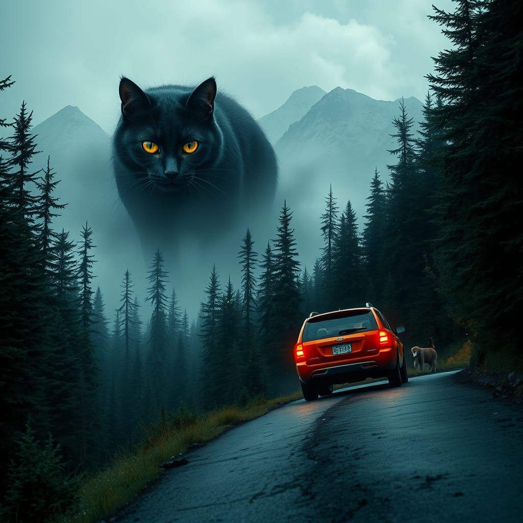 A Dark, Sinister Cat Hunts a Sedan in the Alaskan Wilderness