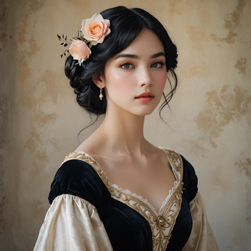 Renaissance Woman Portrait with Porcelain Skin