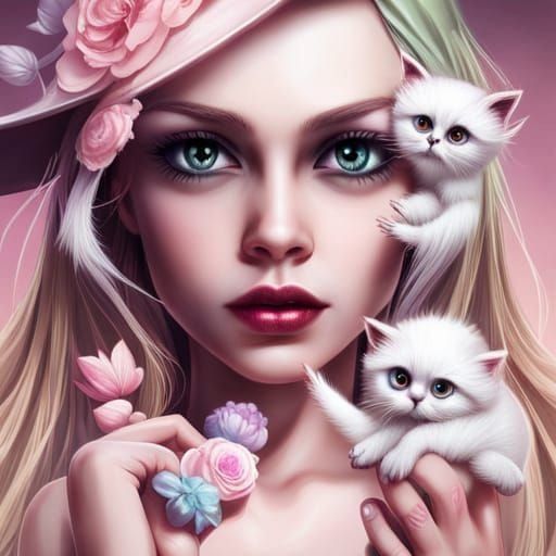 Good Witch Holding White Kittens
