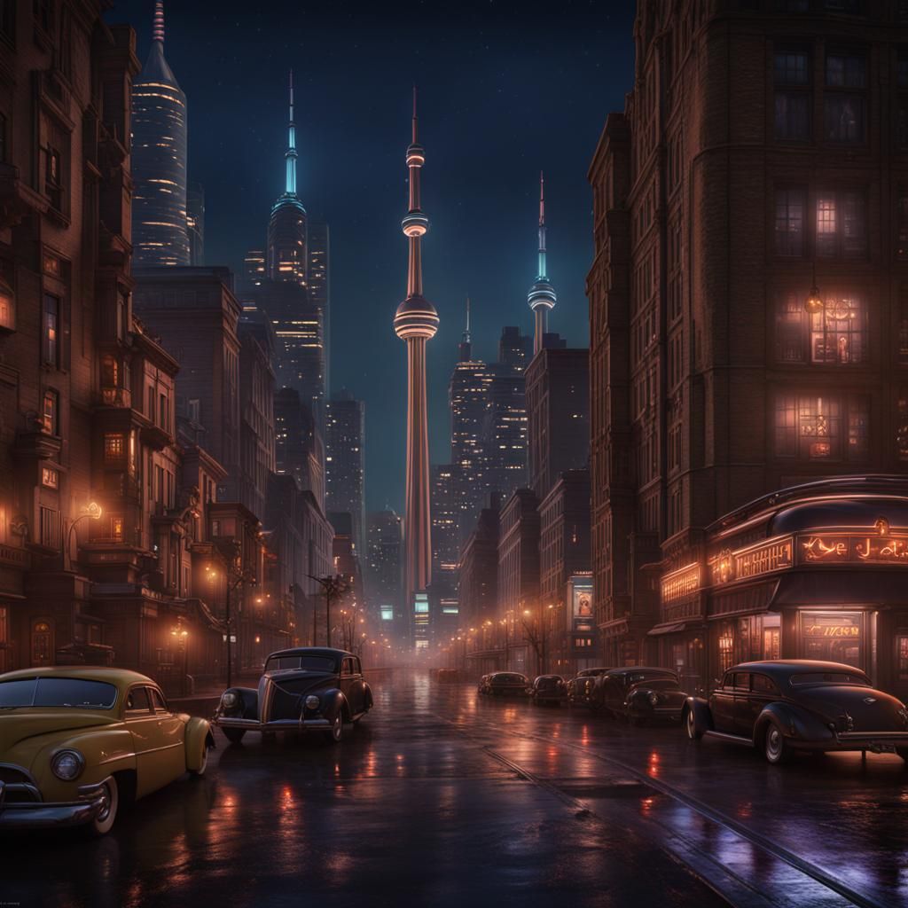 Toronto Night Scene in Art Deco Style