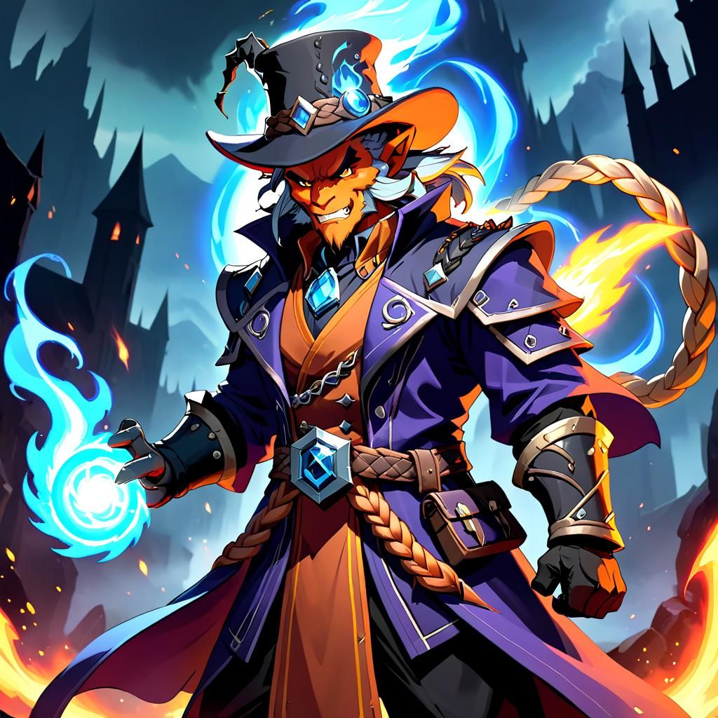 Bugbear Warlock Casting Eldritch Blast in Hellscape