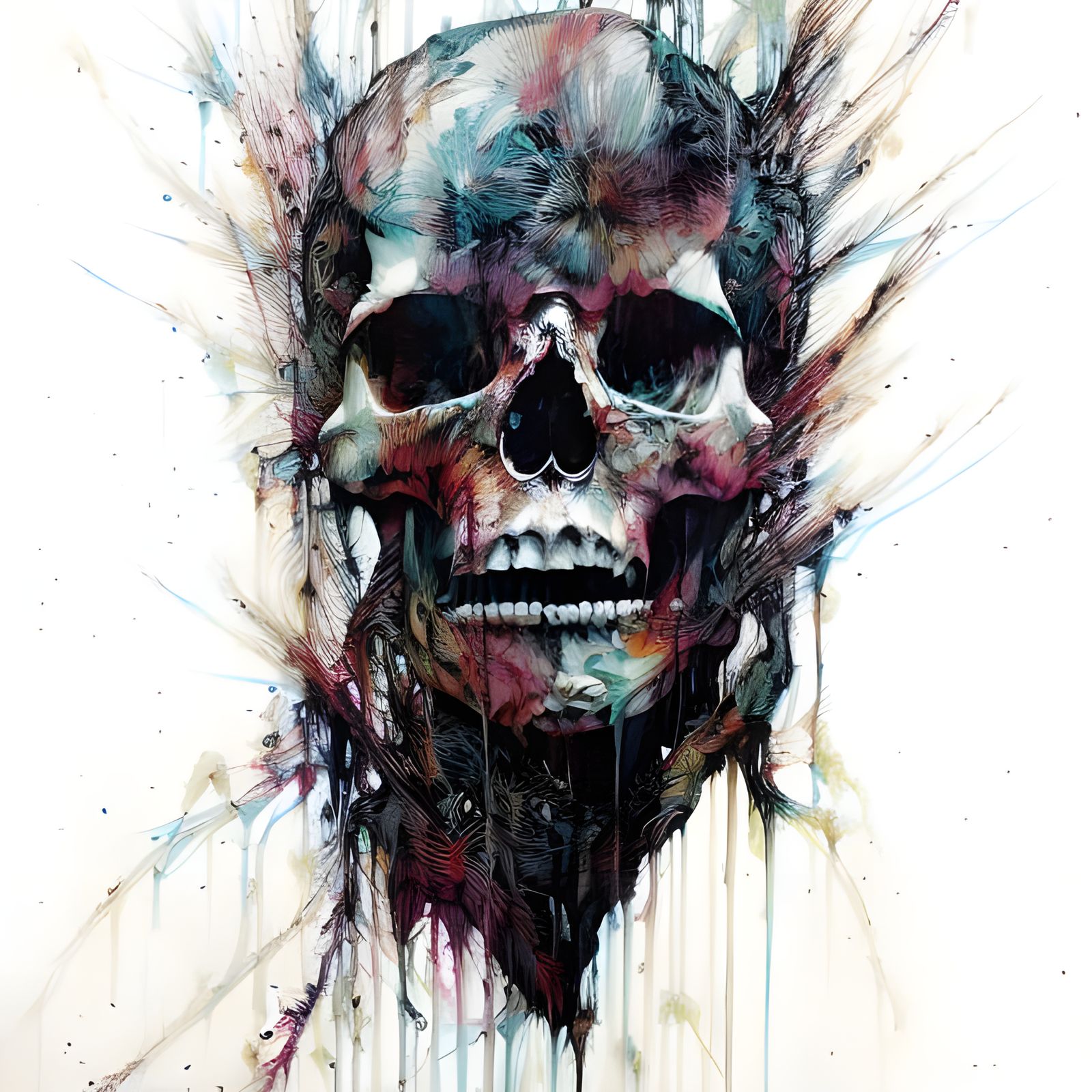 Colorful Ink Splash Skull Portrait in Oil Painting Style