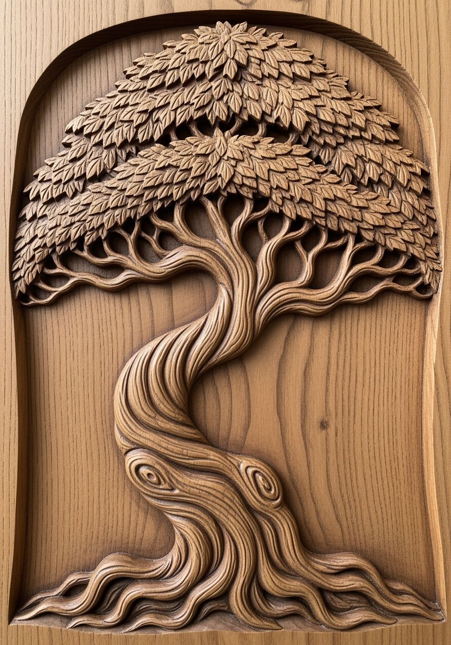 Dragon-Blood Tree: Intricate Wooden Relief Carving